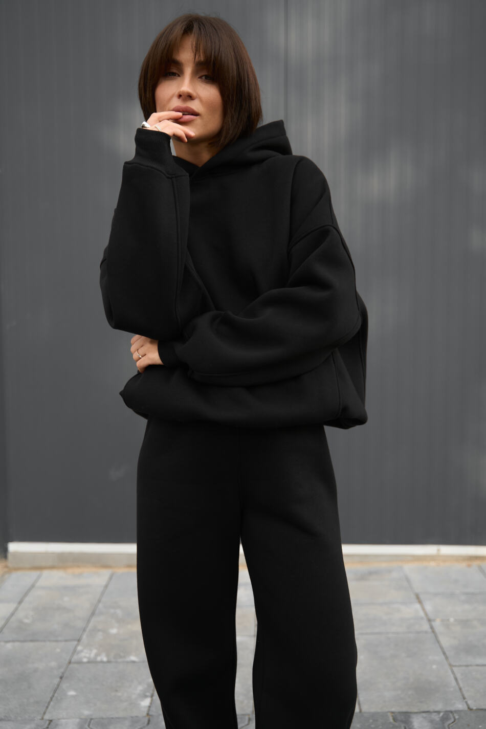 Теплий жіночий Oversize костюм від Fanme, з трьохнитки на флісі Чорний - Зображення 16