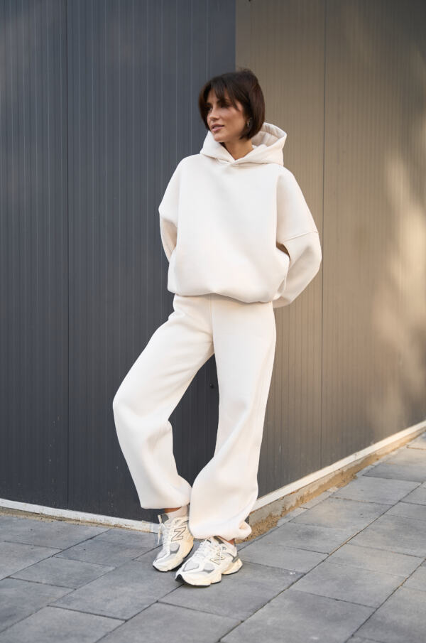 Теплий жіночий Oversize костюм від Fanme, з трьохнитки на флісі Айворі