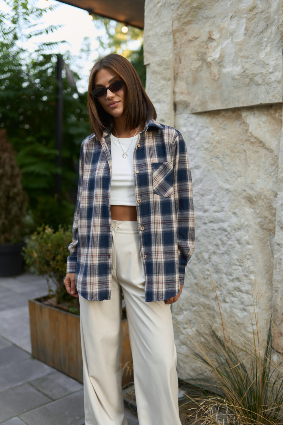 Сорочка жіноча Oversize в клітинку Синя - Зображення 7