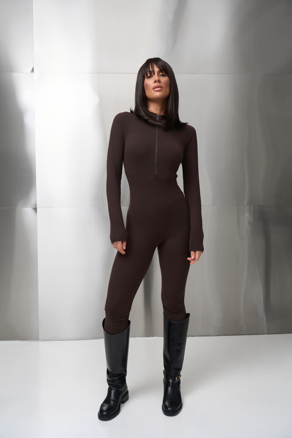 1AK09554 Термокомбінезон жіночий на блискавці micro thermo-фліс Шоколадний - Зображення 1