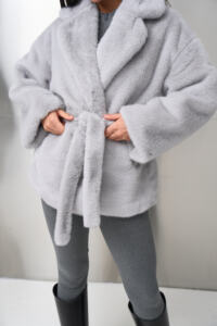 Шубка з екохутра (норка) Fierra Сіра - Зображення 12