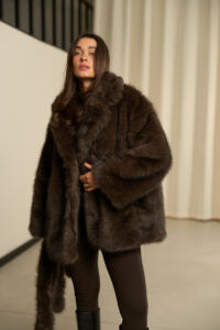 Шубка з екохутра (писец) Fierra Шоколадна - Зображення 3